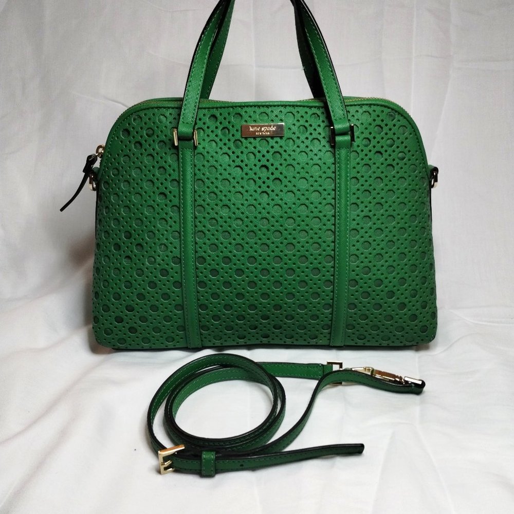 Kate Spade small Newbury Lane caning satchel green